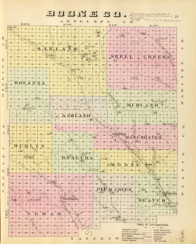 1885 Map of Boone County Nebraska