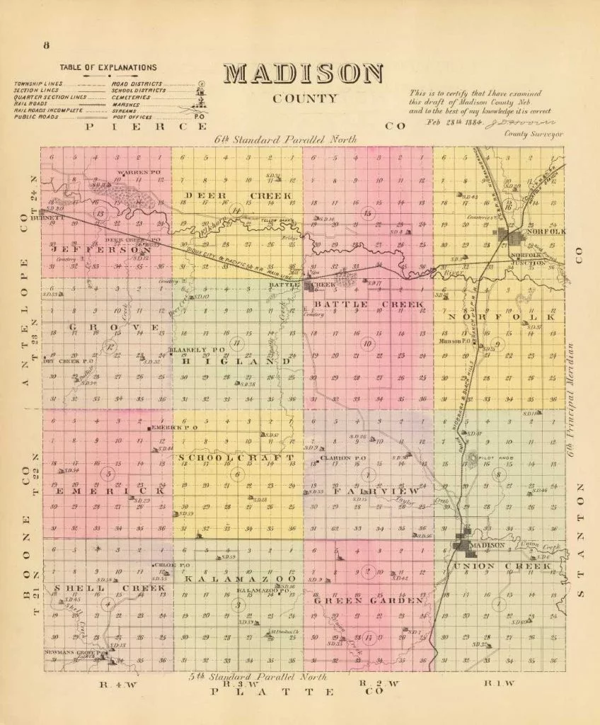 1885 Map of Madison County Nebraska