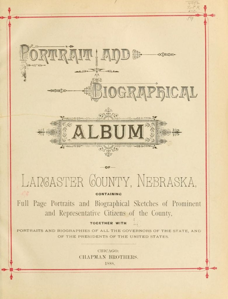 Portrait and biographical album of Lancaster county, Nebraska title page